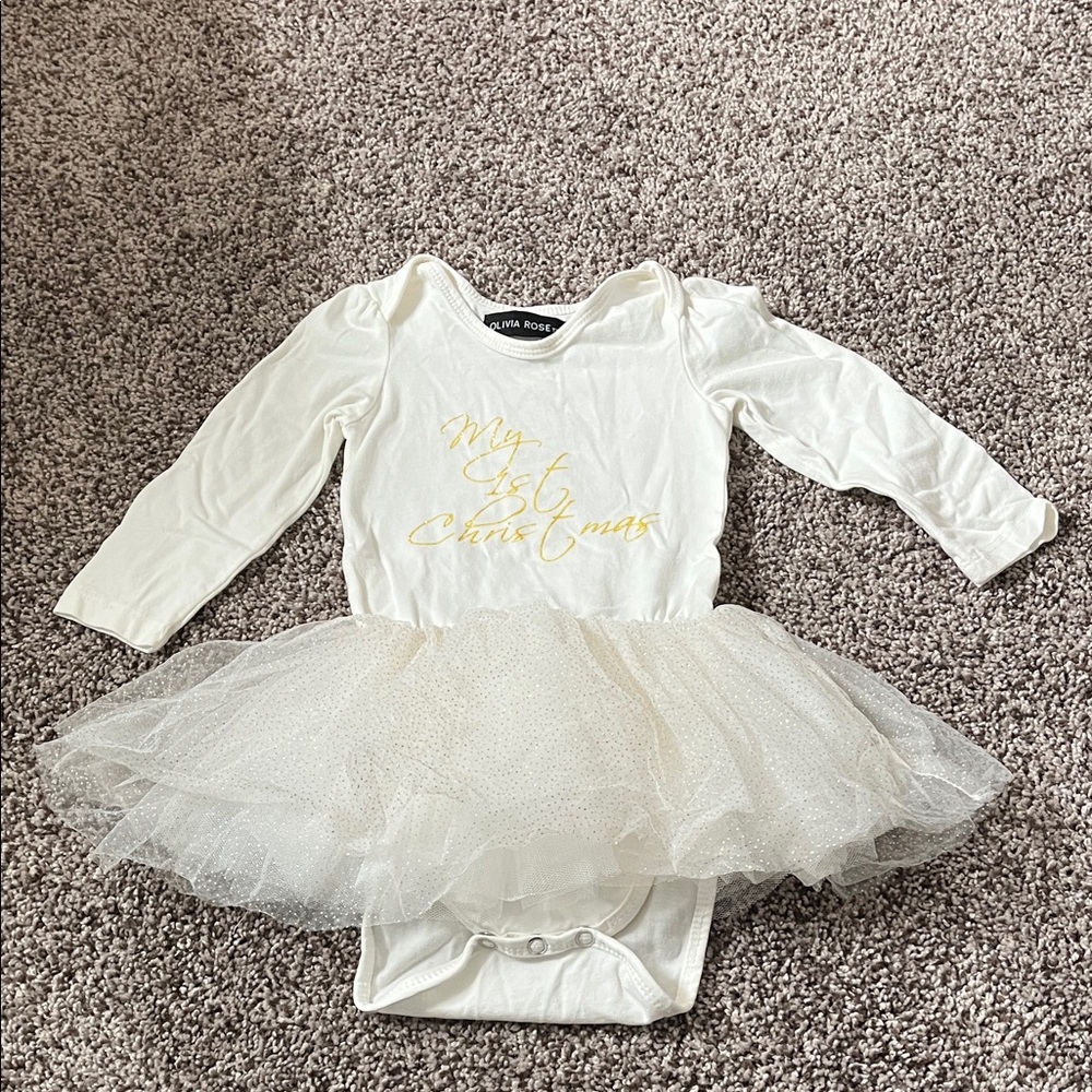 Olivia Rose White and Gold Baby Tutu Christmas Onesie Size 12-18 Month